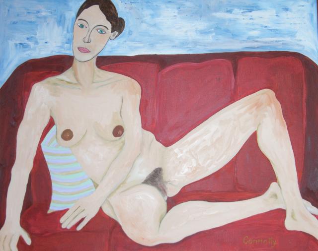 Woman On A Red Sofa